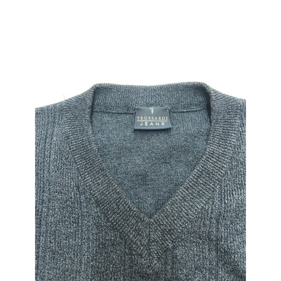 Trussardi Jeans Blue Knit Sweater Vest Blue Navy Made in Italy Cotton Large - Picture 3 of 12